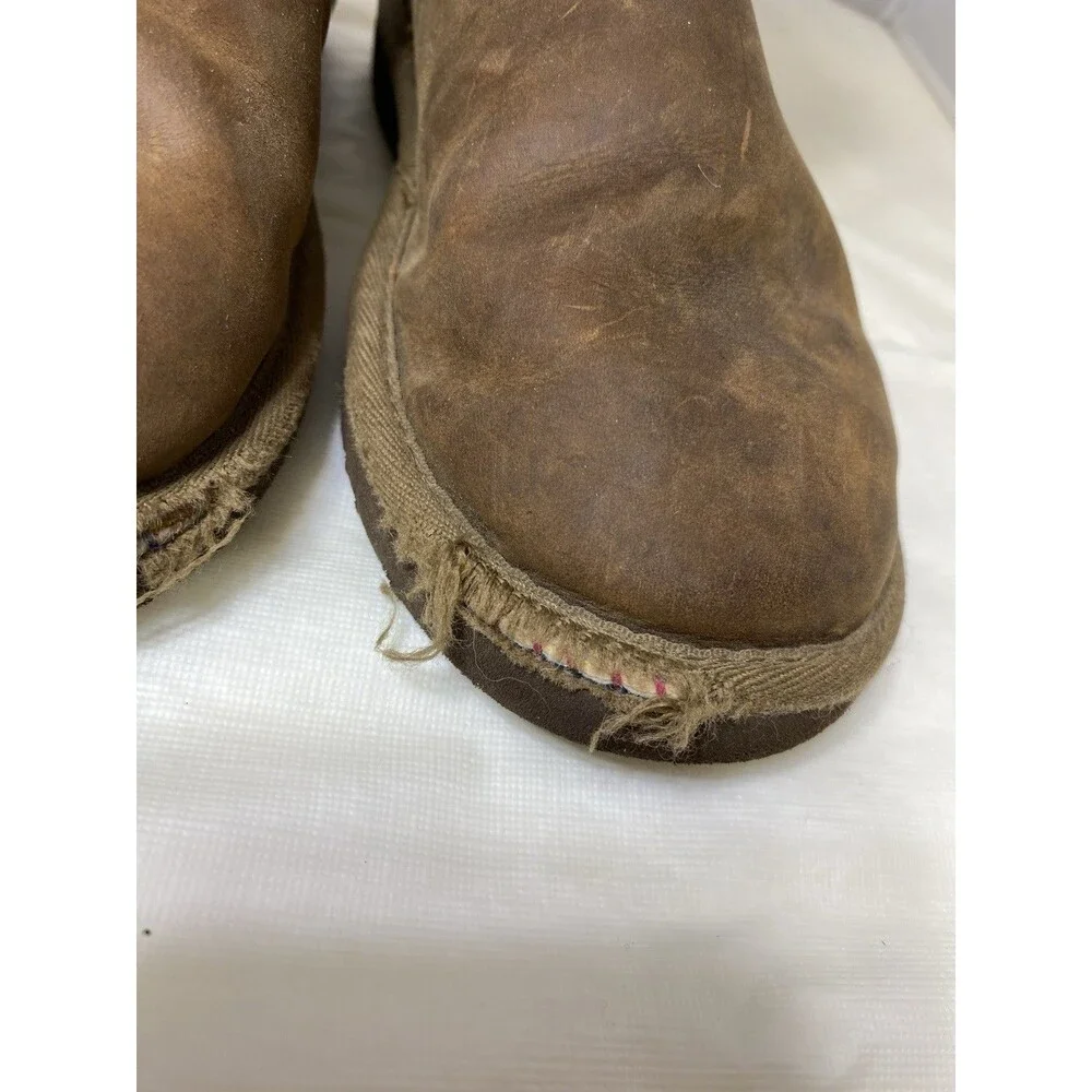 Ugg Unisex Kids Leather Shearling Lined Snow Boots Brown Youth Size 2